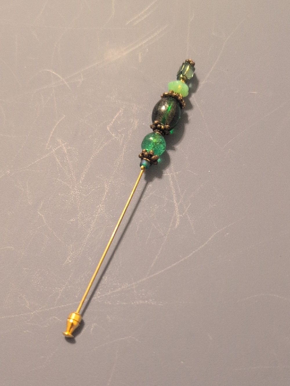 Green Beaded Stick/Hat Pin - Elegant Women's Jewelry